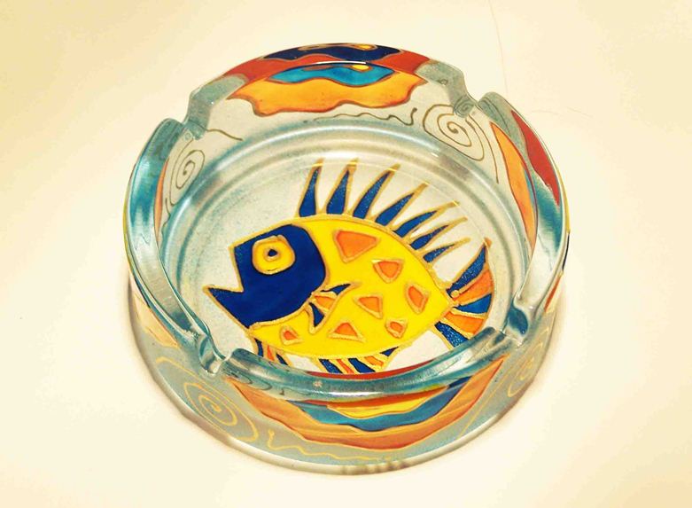 ASHTRAY - hand-painted glass with stained glass paints